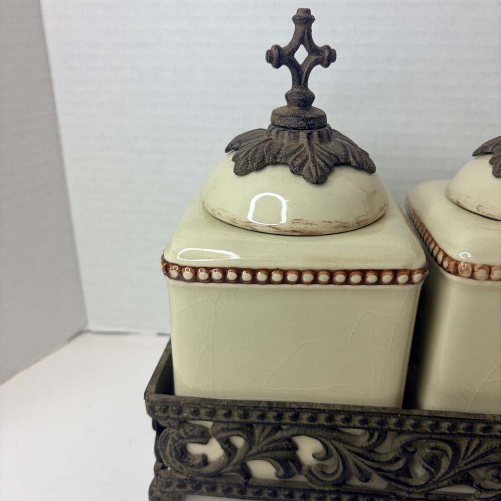 Gracious Goods Spice Jars Faith Hope Love Canister Set Metal Holder Acanthus - Picture 4 of 8